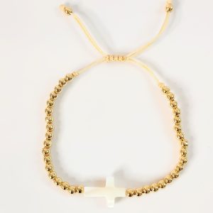 Pulsera de balin ajustrable con cruz de nacar