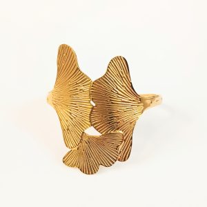 Pulsera rigida dorada de hoja