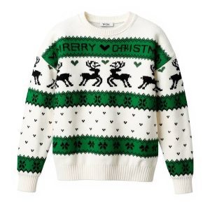 Sueter navideño blanco con verde y renos